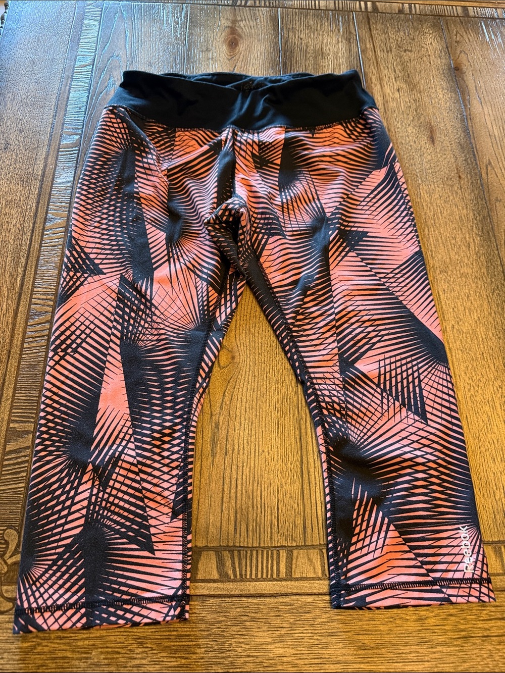 Reebok Coral and Black Geometric Capri Leggings